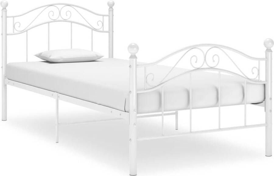 VidaXL Bedframe metaal Wit 100x200 cm Bed Frame Metalen Bed Enkelbed Witte Bed Slaapcomfort Slaapkamersfeer Design Bed Budgetvriendelijk Bed Eenvoudig Te Monteren Bed - Foto 2