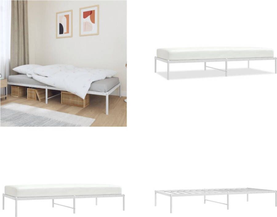 VidaXL Bedframe metaal wit 100x200 cm Bedframe Bedframes Eenpersoonsbed Bed