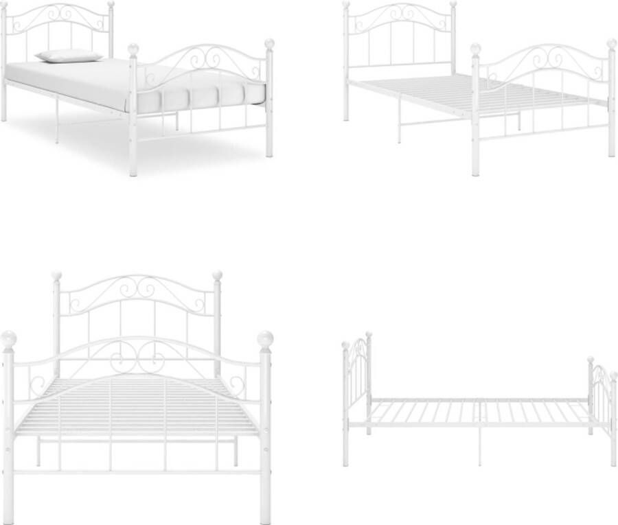 VidaXL Bedframe metaal wit 100x200 cm Bedframe Bedframes Eenpersoonsbed Eenpersoonsbedden