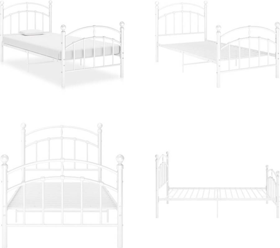 VidaXL Bedframe metaal wit 100x200 cm Bedframe Bedframes Eenpersoonsbed Eenpersoonsbedden