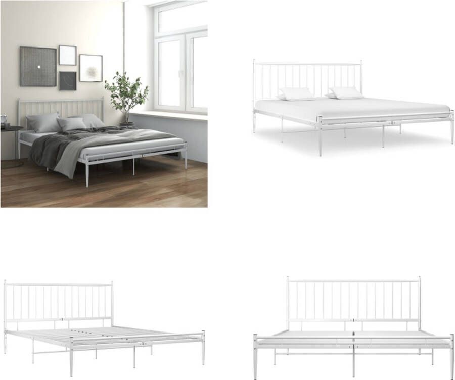 vidaXL Bedframe metaal wit 200x200 cm Bedframe Bedframes Tweepersoonsbed Tweepersoonsbedden