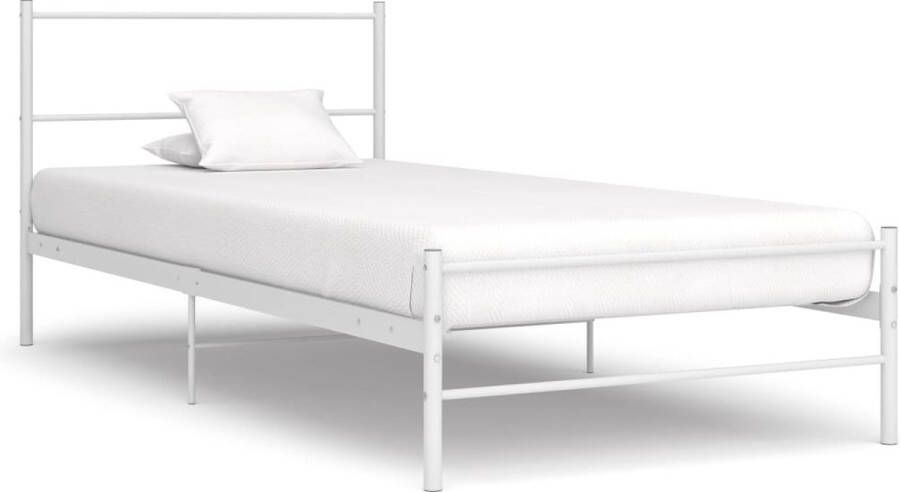 VidaXL Bedframe Metaal Wit 90x200 cm Compact & Stijlvol Metalen Bed Eenpersoonsbed Witte Bed Bedframe Slaapkamer Meubels Boxspring Hoofdeinde Tweepersoonsbed Kinderbed Stapelbare Bed - Foto 2