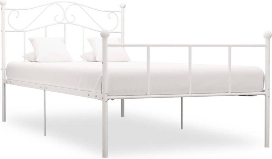 VidaXL Bedframe metaal wit 100x200 cm Metalen Bedframe Tweepersoonsbed Bed Kopen Wit Bedframe Design Bed Enkelpersoonsbed Stapelbare Bedbodems - Foto 3