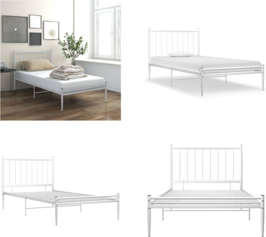 VidaXL Bedframe metaal wit 90x200 cm Bedframe Bedframes Eenpersoonsbed Eenpersoonsbedden