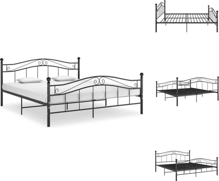VidaXL Metalen Bedframe Onbekend Bedframes 200x200 cm Ken- Gepoedercoat metaal Kleur- Zwart Bed - Foto 5