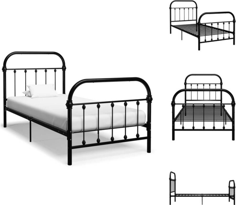 VidaXL Bedframe Bedframes Eenpersoonsbed Eenpersoonsbedden Bedframe metaal zwart 100x200 cm - Foto 2