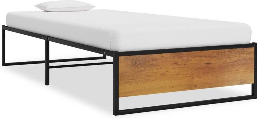 VidaXL Bedframe metaal zwart 100x200 cm Bedframe Metalen Bed Tweepersoonsbed Zwarte Bedbank Boxspring Hoofdbord Slatted Base - Foto 2