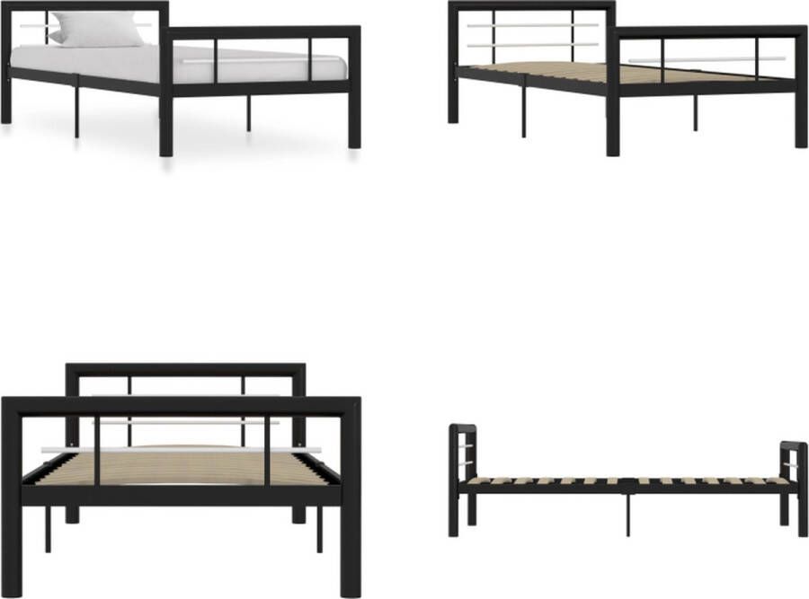 VidaXL Bedframe metaal zwart en wit 90x200 cm Bedframe Bedframes Bed Bedden