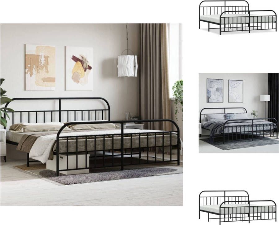 VidaXL Bedframe Bedframes Tweepersoonsbed Bed Bedframe met hoofd- en voeteneinde metaal zwart 193x203 cm - Foto 3