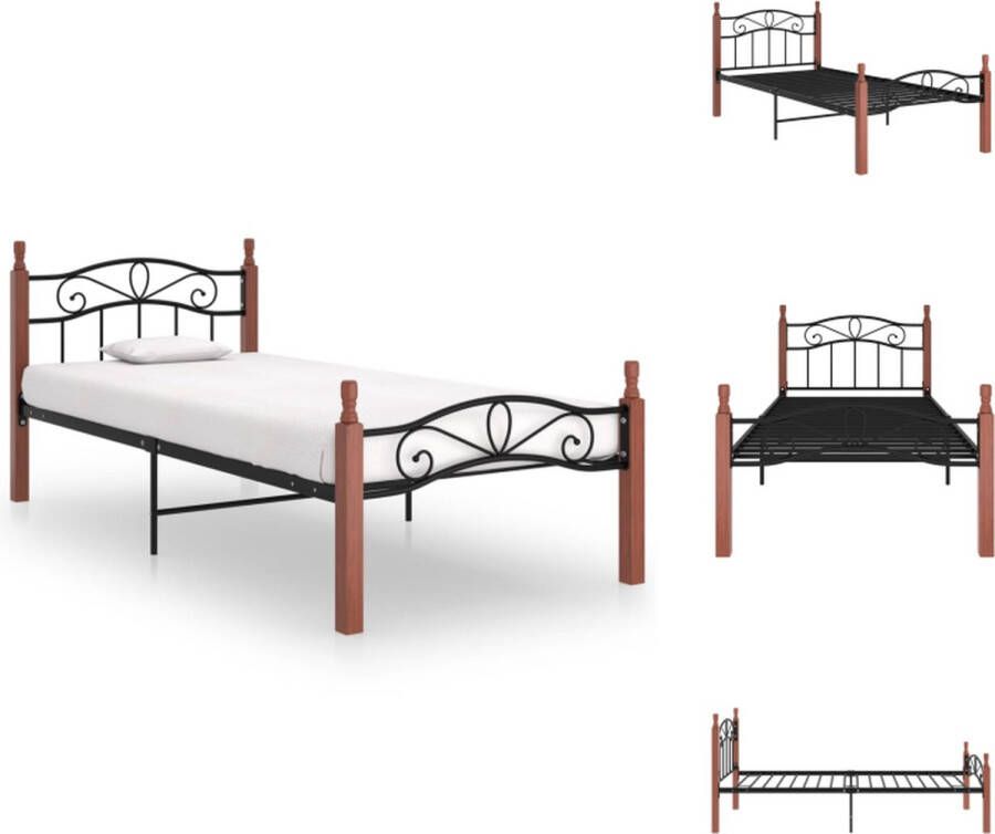 VidaXL Bedframe Metalen Eikenhouten 210x97x90 cm Zwart Donkerhout Bed