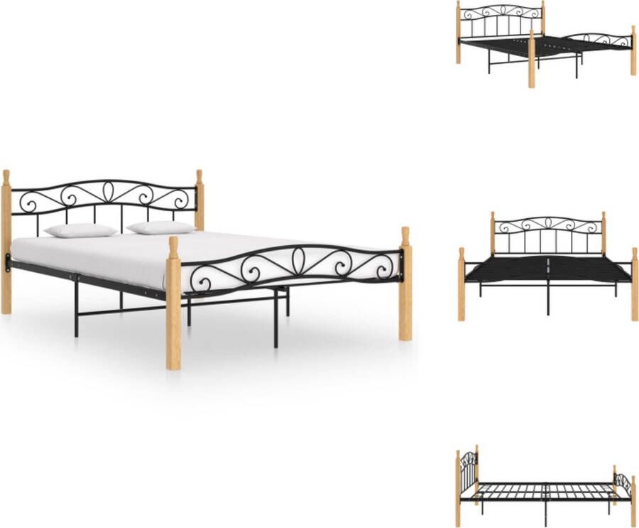 vidaXL Bedframe Metalen en Eikenhouten 210x147x90cm Zwart Lichthout Bed