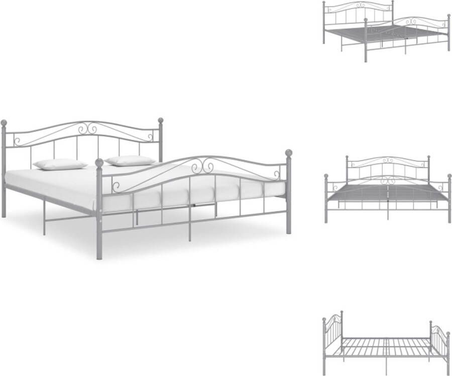 VidaXL Bedframe Metalen tweepersoonsbed Grijs 209 x 147 x 92.5 cm (L x B x H) 140 x 200 cm (B x L) matras Montage vereist Bed
