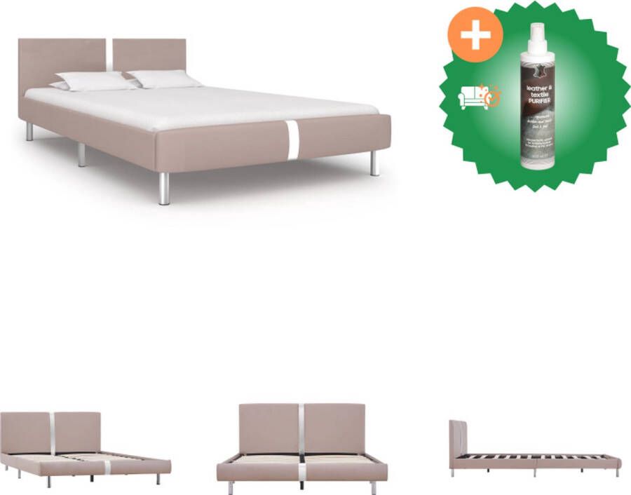 VidaXL Bedframe Modern Cappuccino 211 x 145 x 70 cm Geschikt voor Matras van 140 x 200 cm Gepoedercoat IJzer MDF Bed Inclusief Reiniger