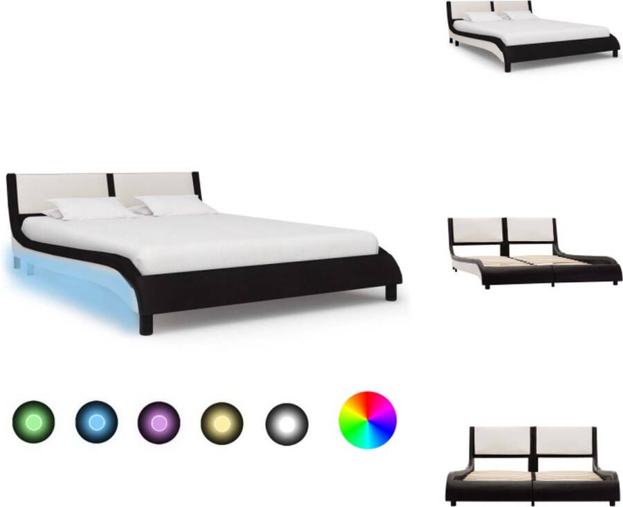 VidaXL Bedframe Modern design 229 x 130 x 68 cm Zwart en wit LED-strip Geschikt voor 120 x 200 cm matras Met comfortabel hoofdeinde Bed