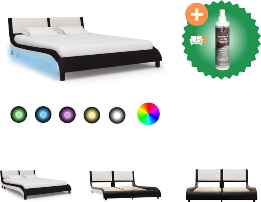 vidaXL Bedframe Modern design 229 x 130 x 68 cm Zwart en wit LED-strip Geschikt voor 120 x 200 cm matras Met comfortabel hoofdeinde Bed Inclusief Reiniger