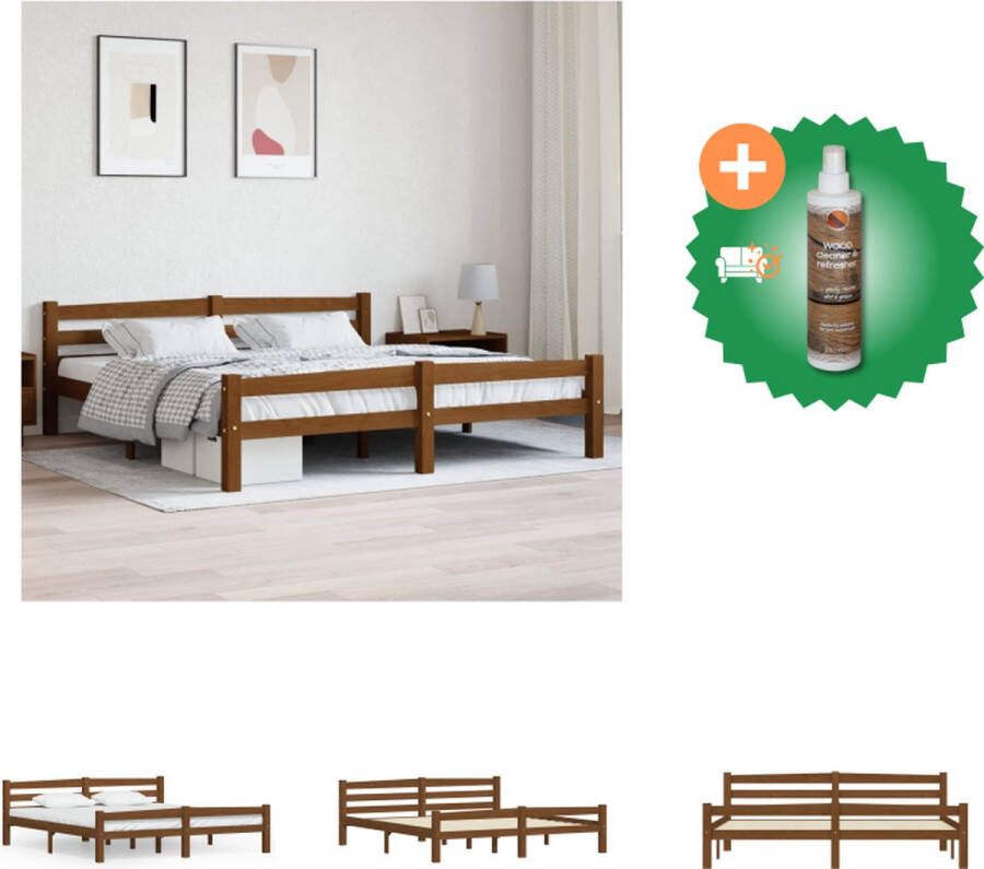 VidaXL Massief grenenhouten bedframe 204 x 187 x 55 cm Honingbruin matras niet inbegrepen Bed Inclusief Houtreiniger en verfrisser - Foto 4