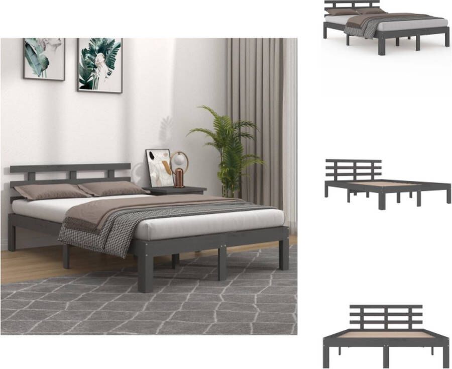 VidaXL Bedframe Modern Grijs 195.5 x 138.5 x 69.5 cm Massief grenenhout Multiplex lattenbodem Bed