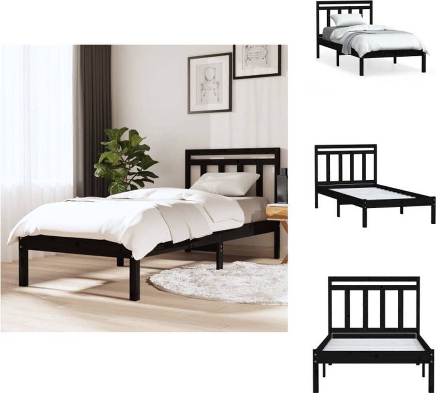 VidaXL Bedframe naam Bedframe Afmeting- 205.5 x 106 x 100 cm Kleur- Zwart Materiaal- Massief grenenhout Ken- Handgemaakt Bed