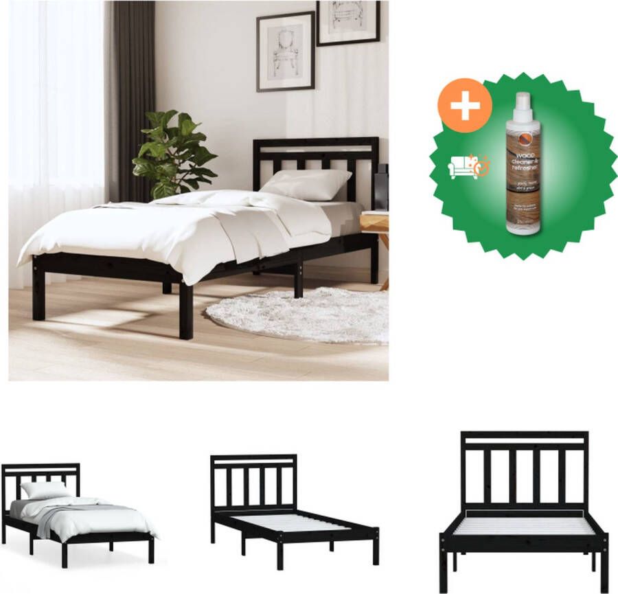VidaXL Bedframe naam Bedframe Afmeting- 205.5 x 106 x 100 cm Kleur- Zwart Materiaal- Massief grenenhout Ken- Handgemaakt Bed Inclusief Houtreiniger en verfrisser