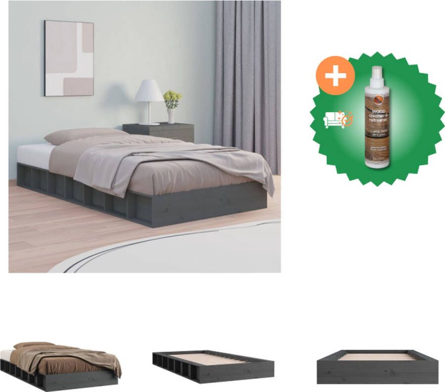 VidaXL Bedframe Nordic Massief Grenen 192.5 x 158 x 21 cm Grijs Bed Inclusief Houtreiniger en verfrisser