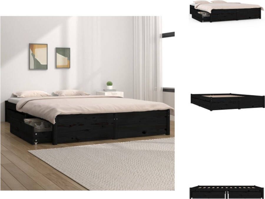 VidaXL Bedframe Bedframes Tweepersoonsbed Bed Bedframe met lades zwart 140x190 cm - Foto 2