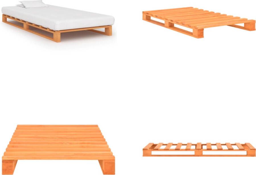 VidaXL Bedframe pallet massief grenenhout bruin 100x200 cm Bedframe Bedframes Bed Bedden