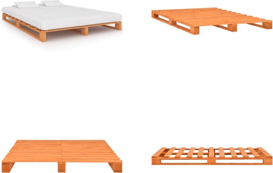 VidaXL Bedframe pallet massief grenenhout bruin 140x200 cm Bed Bedden Slaapkamermeubel Bedframe