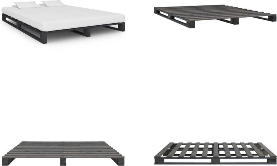 VidaXL Bedframe pallet massief grenenhout grijs 120x200 cm Bed Bedden Slaapkamermeubel Bedframe