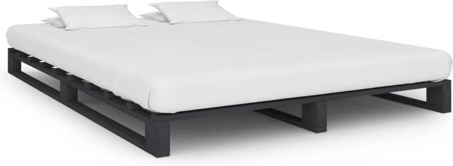 VidaXL -Bedframe-pallet-massief-grenenhout-grijs-140x200-cm