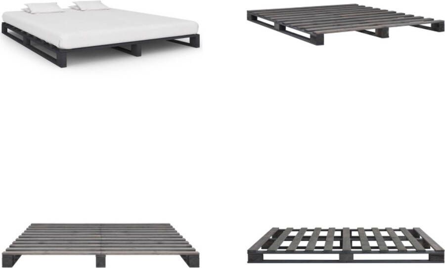 VidaXL Bedframe pallet massief grenenhout grijs 160x200 cm Bed Bedden Slaapkamermeubel Bedframe