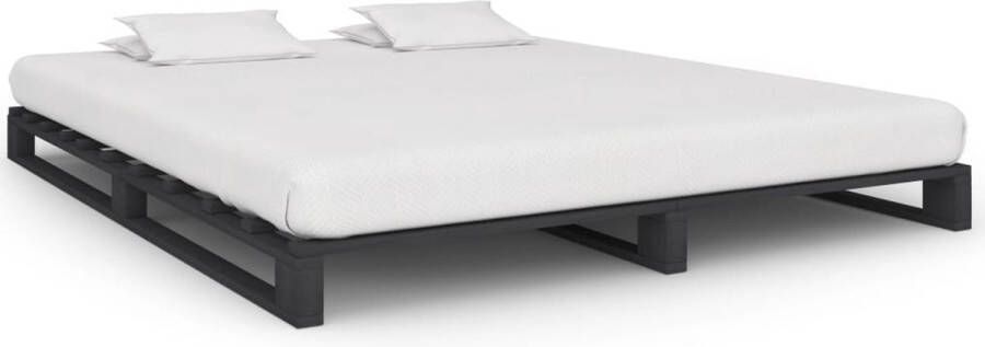 VidaXL -Bedframe-pallet-massief-grenenhout-grijs-180x200-cm