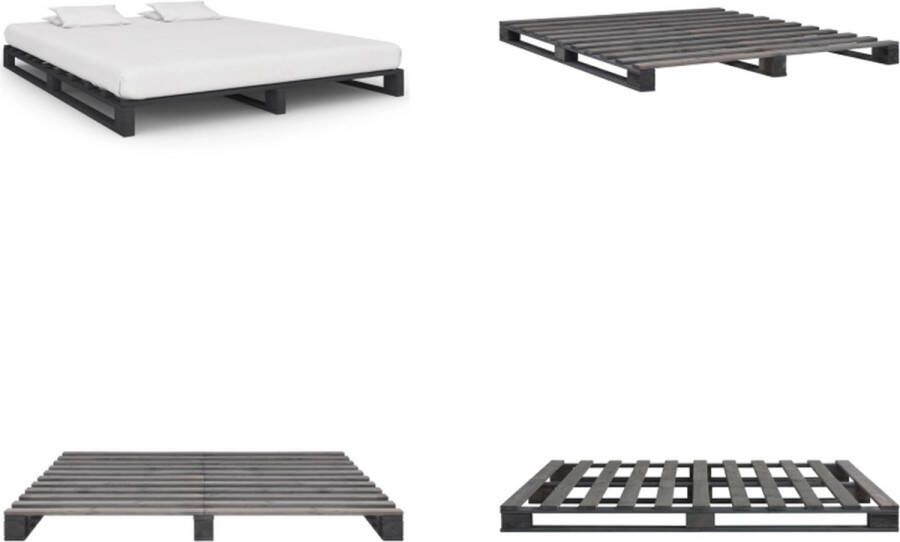 VidaXL Bedframe pallet massief grenenhout grijs 180x200 cm Bed Bedden Slaapkamermeubel Bedframe