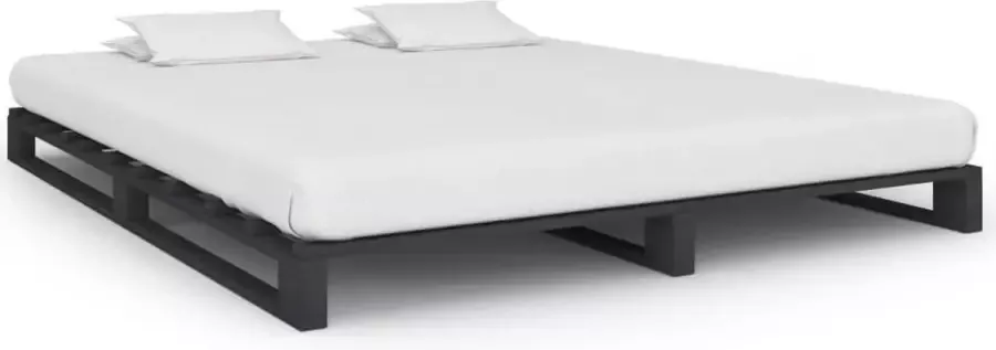 VidaXL -Bedframe-pallet-massief-grenenhout-grijs-200x200-cm
