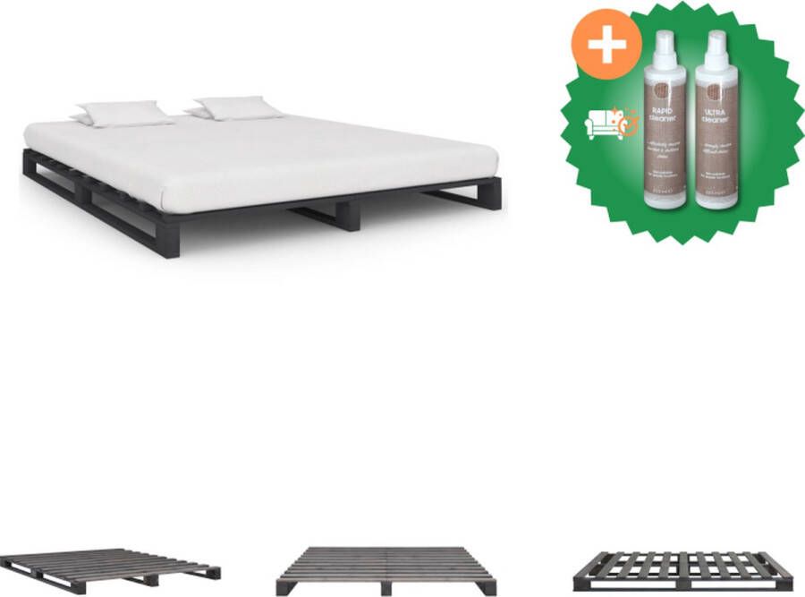 VidaXL Bedframe pallet massief grenenhout grijs 200x200 cm Bed Inclusief Onderhoudsset