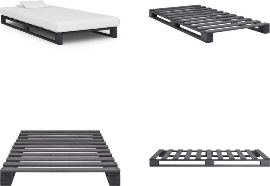 VidaXL Bedframe pallet massief grenenhout grijs 90x200 cm Bedframe Bedframes Bed Bedden
