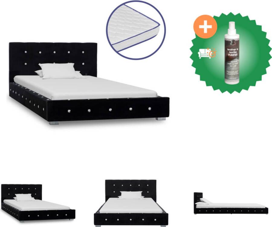 VidaXL Bedframe Relaxed Zwart 214.5 x 104 x 64 cm Stijlvol fluwelen hoofdeinde Bed Inclusief Reiniger