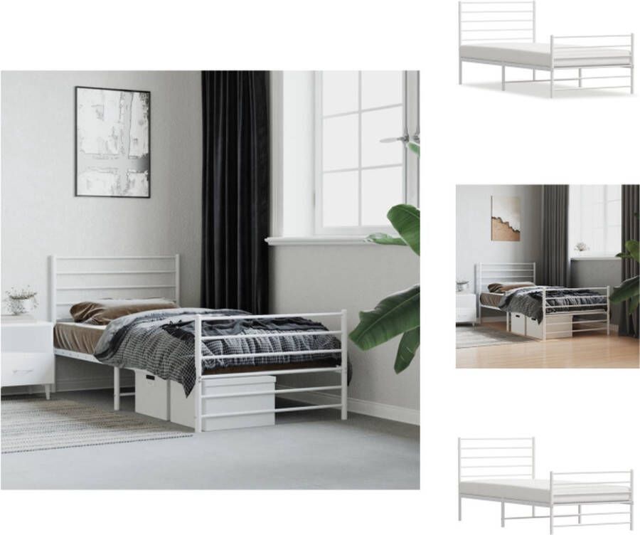 vidaXL Bedframe Robuust Staal 207x95x90cm Wit Bed