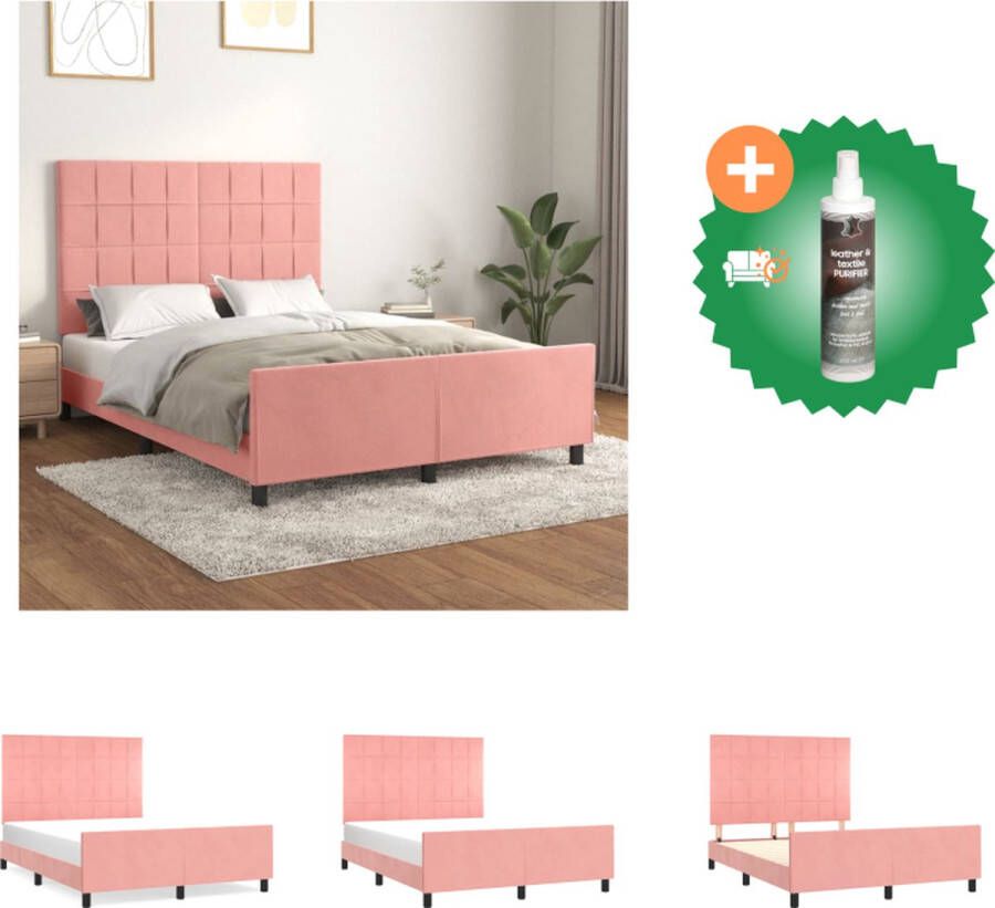 VidaXL Bedframe Roze Fluweel 193 x 146 x 118 128 cm Verstelbaar Hoofdeinde Stabiele Poten Multiplex Lattenbodem Comfortabele Rugondersteuning Montagehandleiding Geschikt voor 140 x 190 cm Matras Bed Inclusief Reiniger