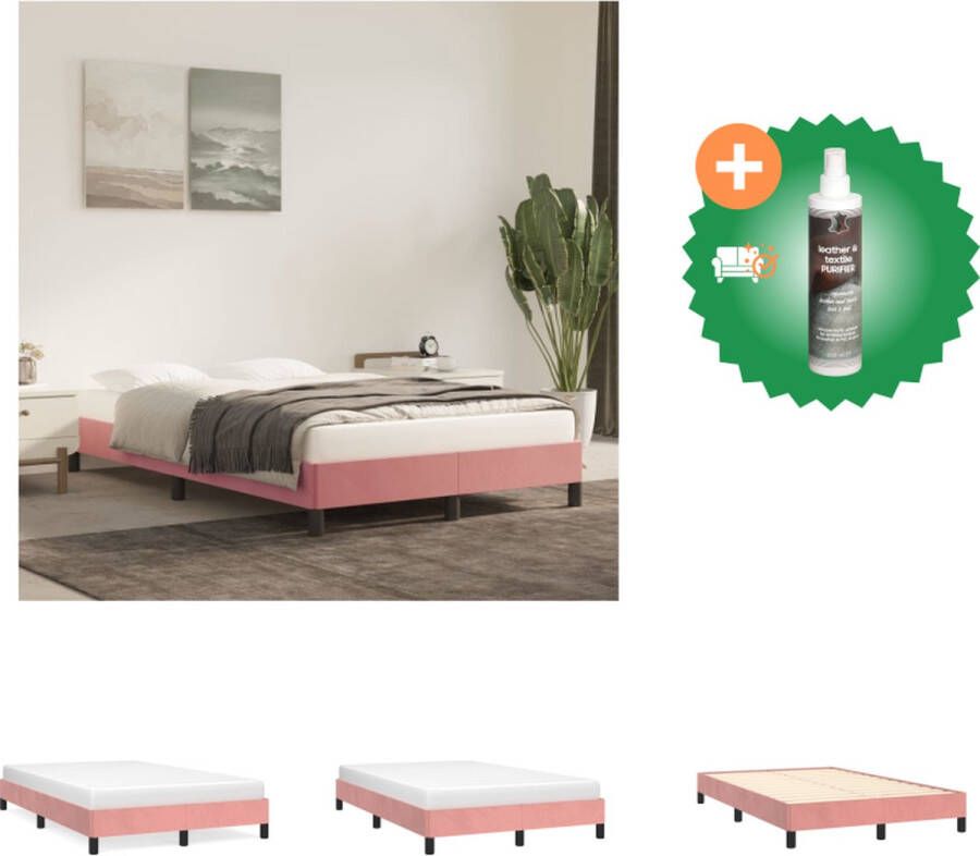 VidaXL Bedframe Roze Fluweel 203 x 123 x 25 cm Ondersteunende poten Bed Inclusief Reiniger