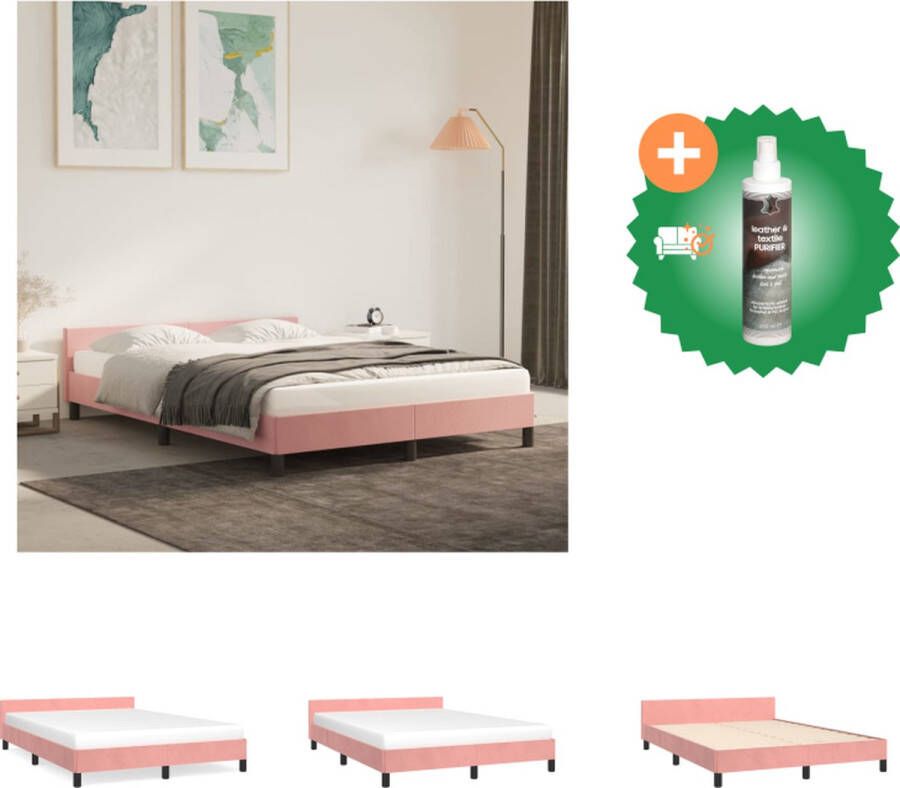 VidaXL Bedframe Roze Fluweel Dubbel Ondersteunende poten Multiplex Lattenbodem Afmetingen- 203 x 143 x 50 cm Geschikte matras- 140 x 200 cm Bed Inclusief Reiniger