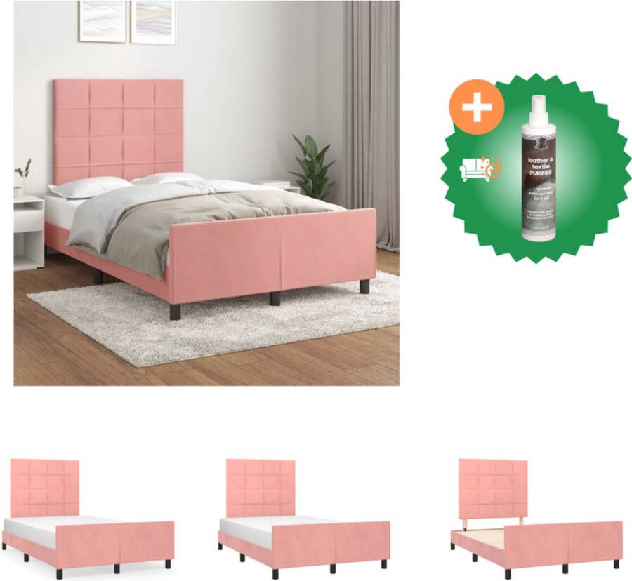 VidaXL Bedframe Roze Fluweel Verstelbare Hoogte Multiplex Lattenbodem Comfortabele Ondersteuning 203x126x118 128cm Bed Inclusief Reiniger