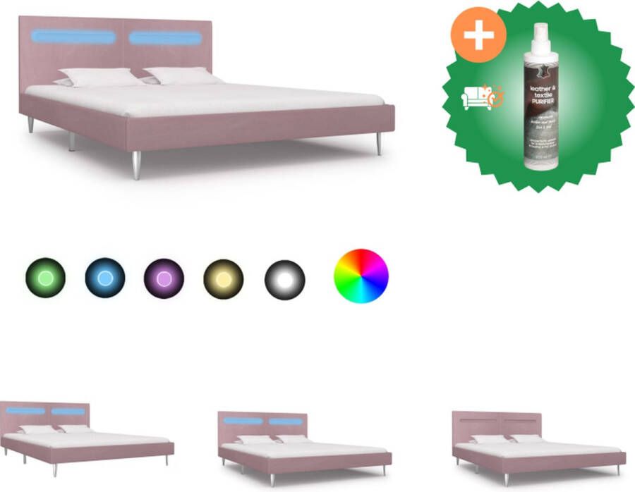 VidaXL Bedframe Roze LED-strip 208 x 185 x 81 cm 180 x 200 cm Bed Inclusief Reiniger