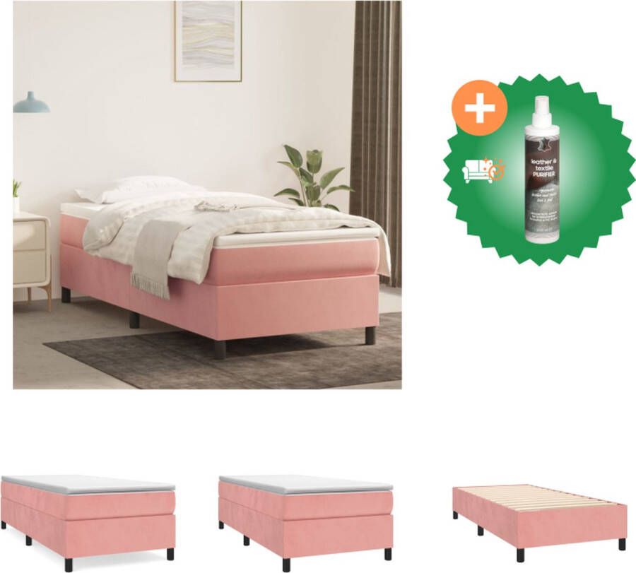 VidaXL Bedframe Roze Stof 193 x 90 x 35 cm Fluweel Bedmatras 90 x 190 x 20 cm Huidvriendelijk Topmatras 90 x 190 x 5 cm Multiplex Lattenbodem Bed Inclusief Reiniger