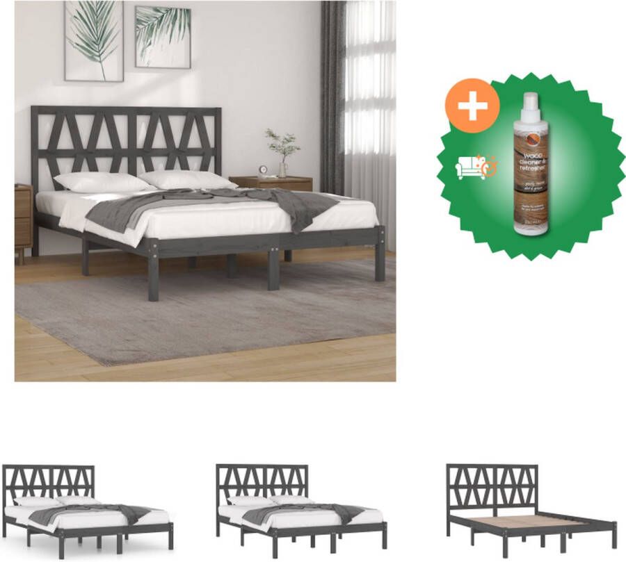 VidaXL Bedframe massief grenenhout grijs 135x190 cm 4FT6 Double Bed Inclusief Houtreiniger en verfrisser