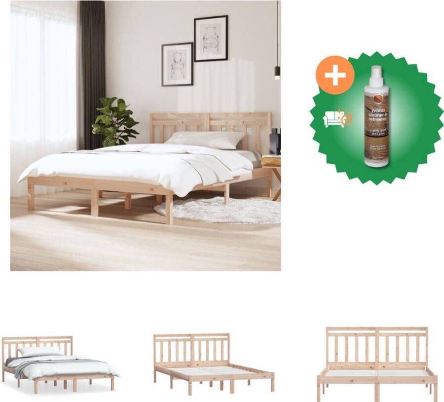 VidaXL Bedframe Rustiek Grenenhout Double 135x190 cm Inclusief Hoofdeind Bed Inclusief Houtreiniger en verfrisser
