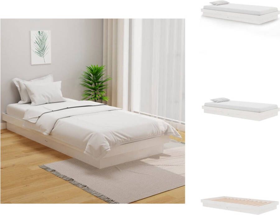 VidaXL Bedframe Bedframes Eenpersoonsbed Bed Bedframe massief hout wit 100x200 cm - Foto 2