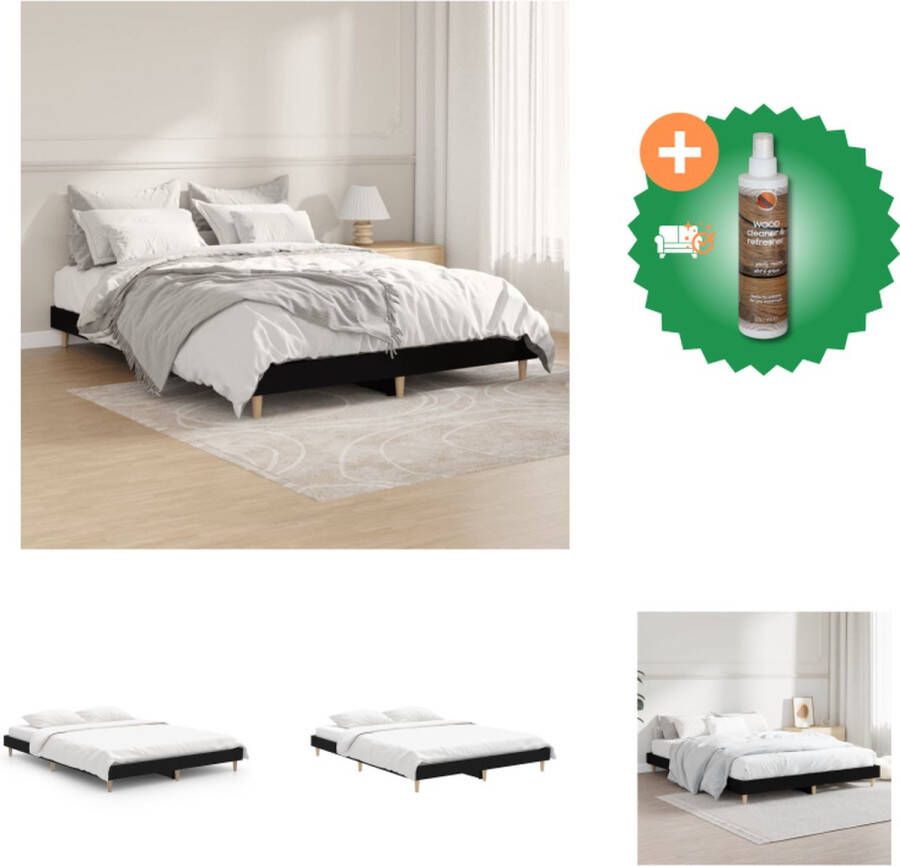 VidaXL Bedframe Zwart 193 x 138 x 20 cm Duurzaam hout metaal Multiplex lattenbodem Bed Inclusief Houtreiniger en verfrisser