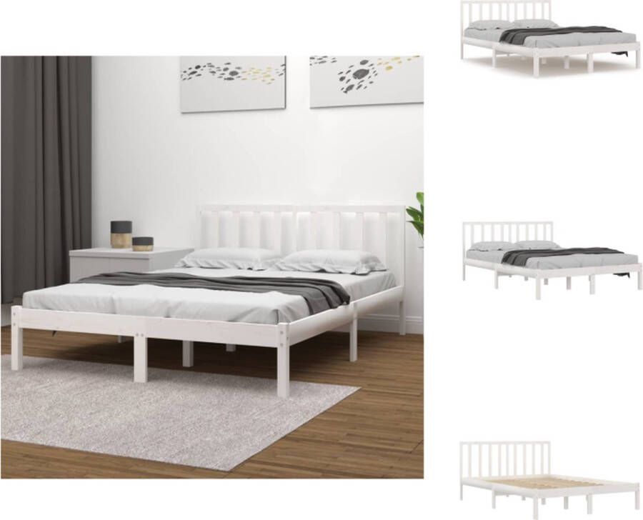 VidaXL Bedframe s Houten Bedframe 205.5 x 206 x 100 cm Wit Massief grenenhout Bed