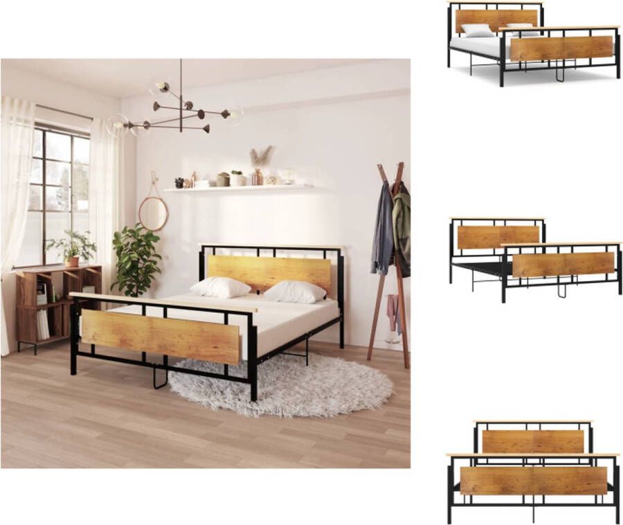 VidaXL Bedframe s Metalen 208.5 x 166 x 90 cm (L x B x H) Zwart Massief Eikenhout Gepoedercoat Metaal en MDF Geschikt voor 160 x 200 cm Matras Montage vereist Bed - Foto 1