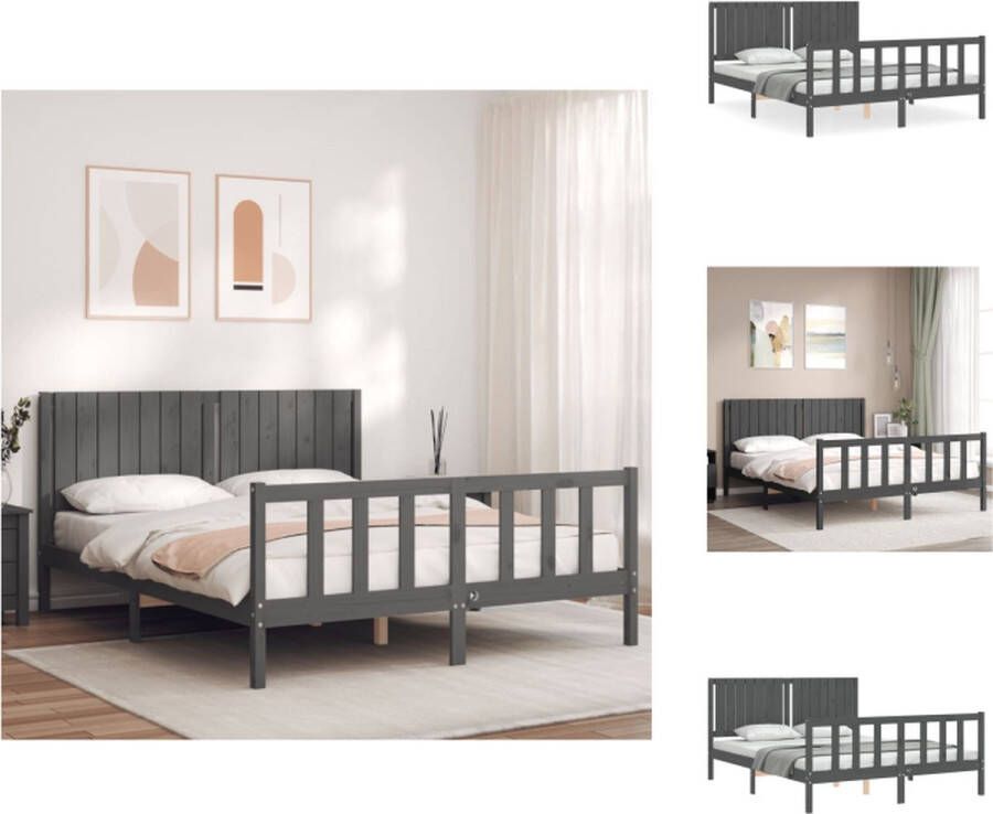 VidaXL Bedframe Scandinavische Stijl Grijs 205.5 x 155.5 x 100 cm (L x B x H) Massief Grenenhout Bed